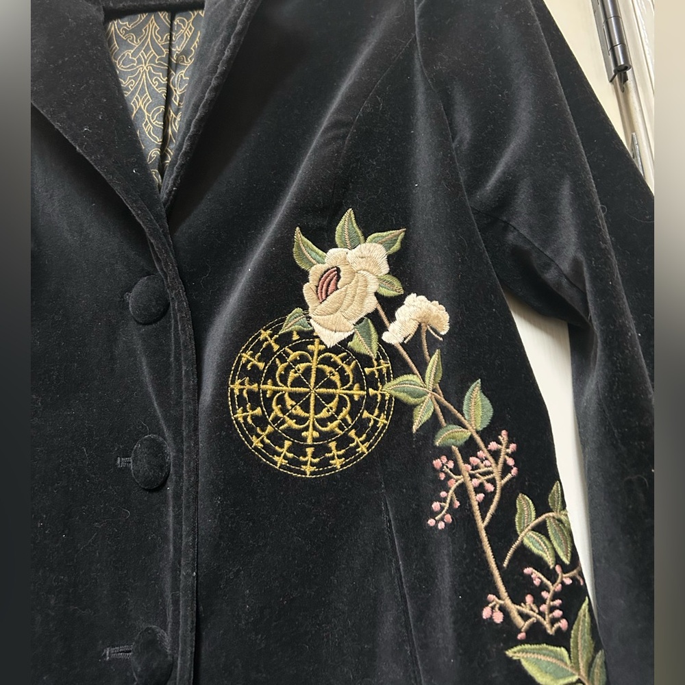 CAbi Black Velvet Embroidered Coat - Picture 2 of 10